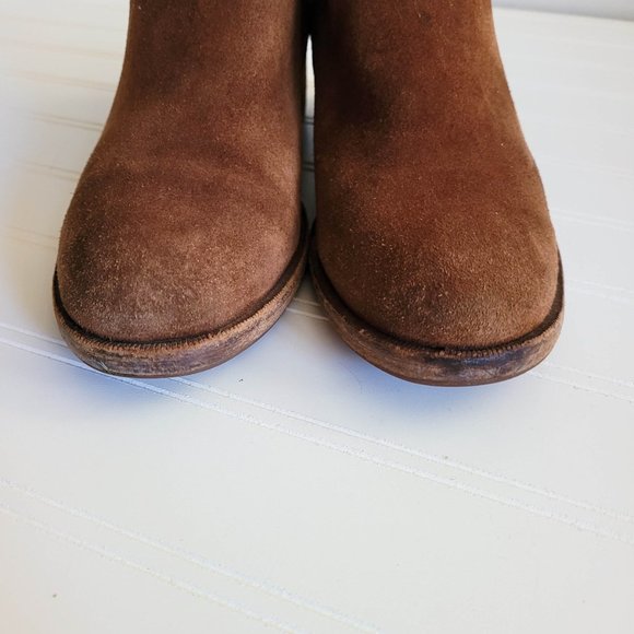 Kork Ease Ankle Boots Size 7 Brown Suede Mesa Side Zips Stacked Heel Western - Picture 3 of 12